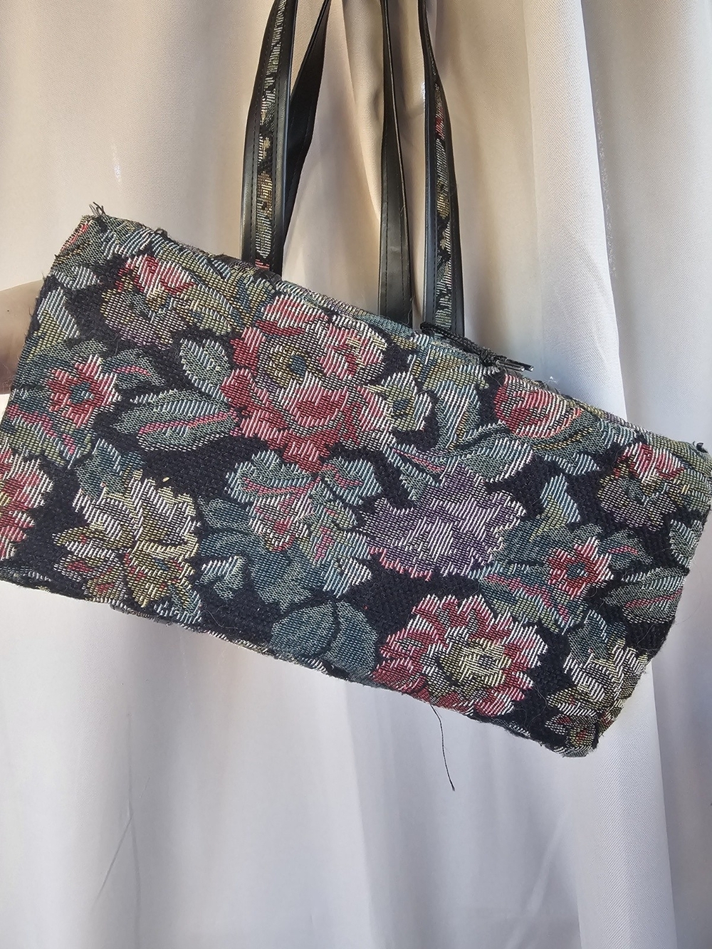 Vintage OSCAR DE LA RENTA Floral Tapestry Shoulder Bag with Leather Trim - Multi - Picture 7 of 7